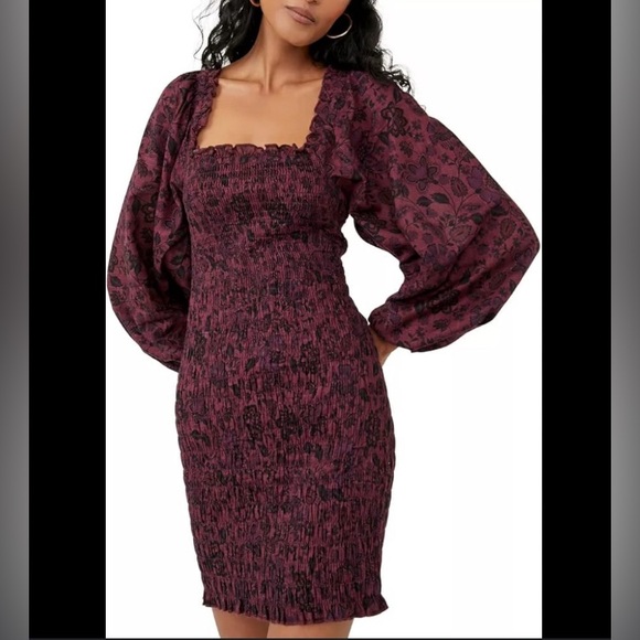 Free People Dresses & Skirts - Free People Floral-print Smock It to Me Balloon-sleeve Mini Dress SZ LARGE